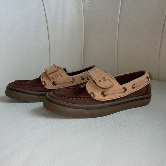 ⭐️HP⭐️Sz9.5 kids Sperry Top Siders NWOT and in EC Brown/tan leather - Picture 5 of 11